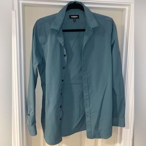 Green Blue Slim Button-Down Wrinkle-Resistant Performance Dress Shirt Size Small